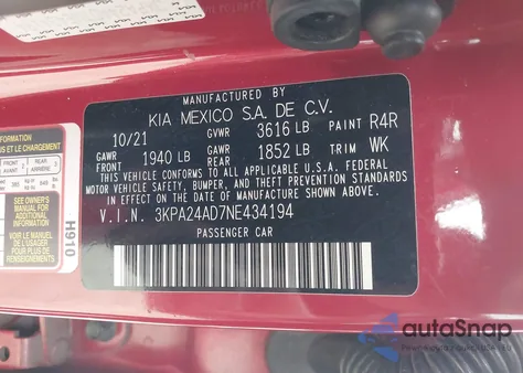 2022 Kia Rio S из США, поврежденный, VIN 3KPA24AD7NE434194